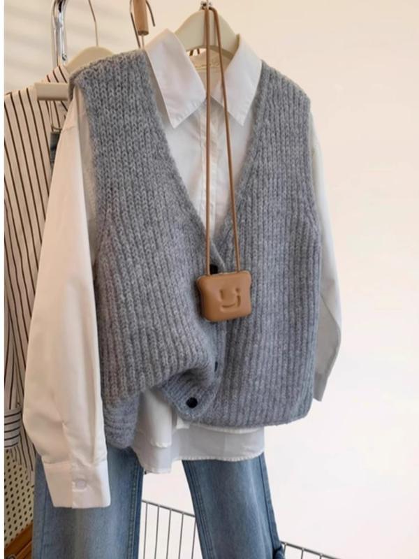 Shoulder Pad Set In - Damski dzianinowy top/kamizelka w stylu koreańskim
