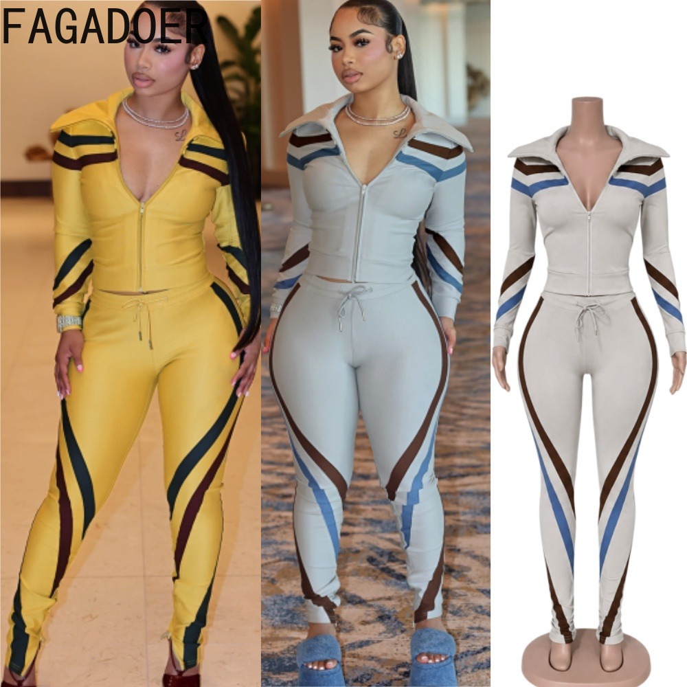 Sewing Jackets - FAGADOER Damski dwuczęściowy dres, kolorowy patchwork,