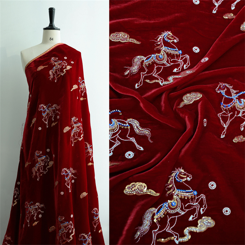 Sewing Velvet Fabric - Jesienno-zimowy gruby jedwabowy aksamit z koralikami,