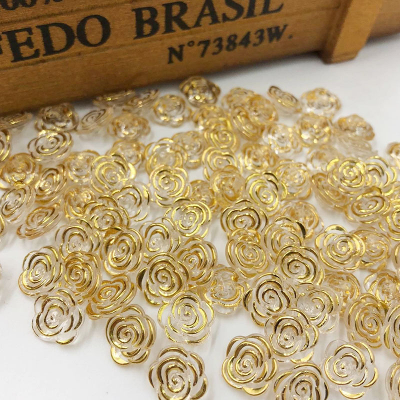 Button Hole Cutter - 50 sztuk złote przezroczyste kwiatowe guziki