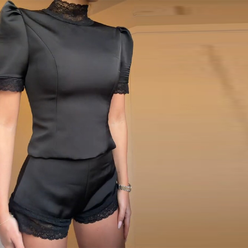 Shoulder Pad Set In - Nowe satynowe komplety z koronkowym wykończeniem